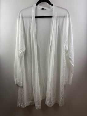 Eileen Fisher Woman 3X White Longline Tencel Blend Open Front Cardigan Duster